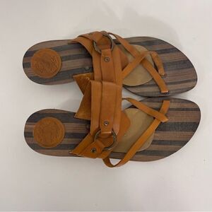 Frye Tan Leather Thong Sandals